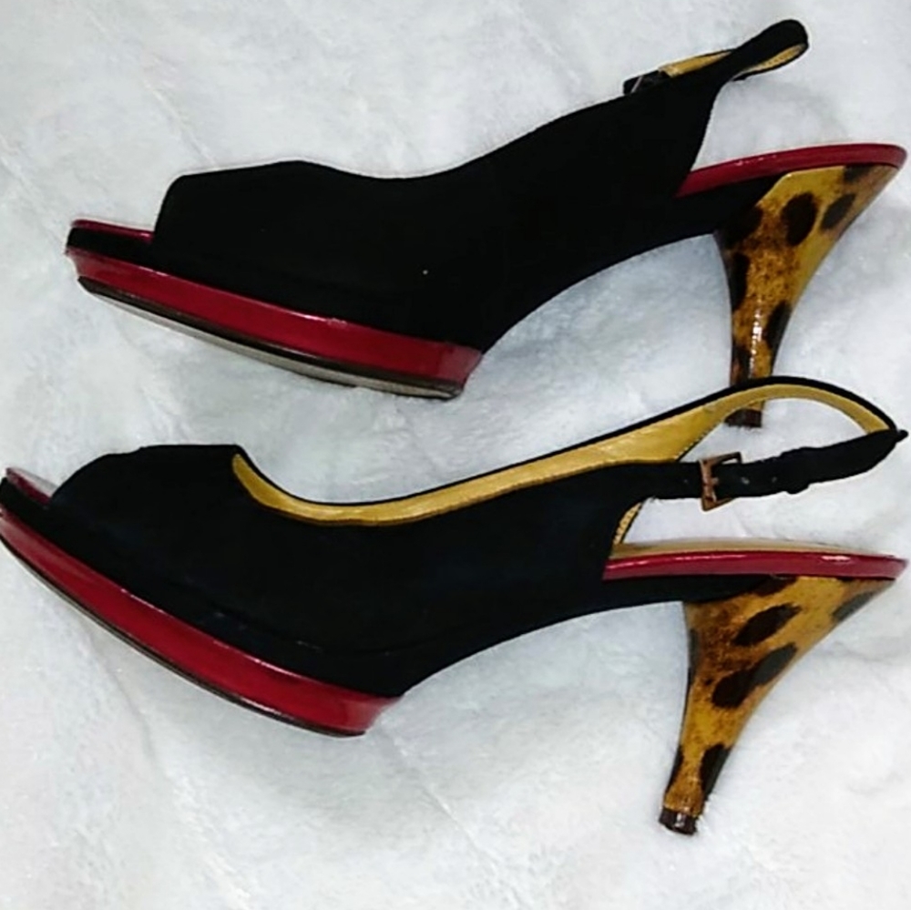 Black ankle strap Leopard heels